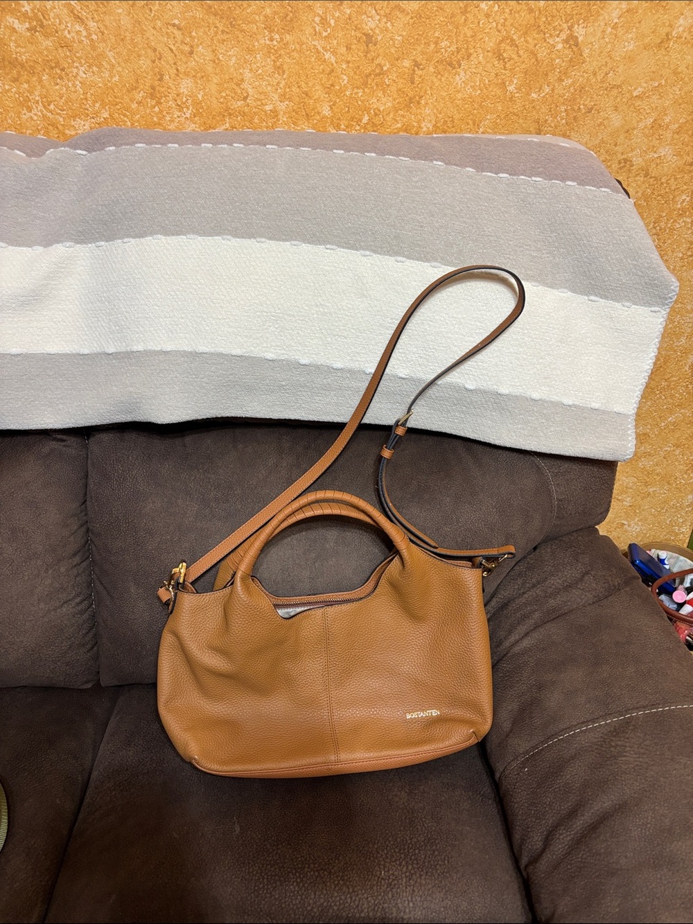 Bostanten Cognac Pebbled Leather Hobo with Top Handles like new
